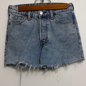 &Denim Vintage Blue Frayed Hem Jean Shorts
